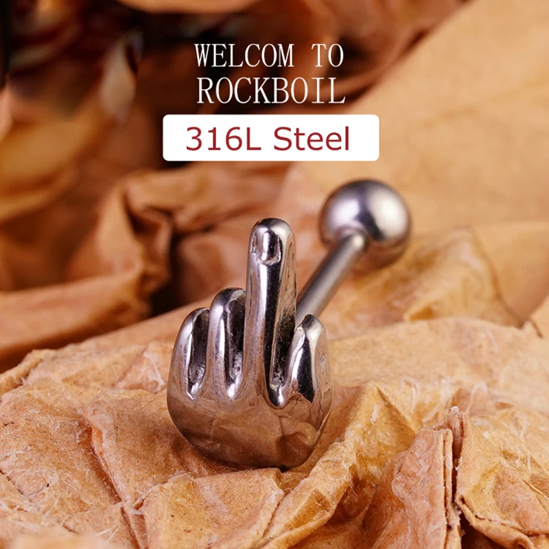 Middle Finger Tongue Nail Unique Design Trendy Unique Body Piercing For Punk Tongue Piercing Body Cool Anti-allergic