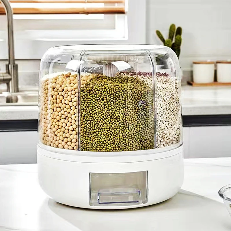 

Вращающийся на 360 ° шестигранный дозатор зерна коробка для хранения зерна прозрачная герметичная круглая кухонная емкость для риса устойчивая к насекомым емкость для риса