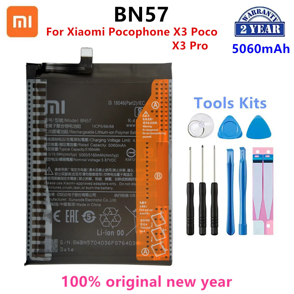 

Xiao mi 100% Orginal BN57 5060mAh Battery For Xiaomi Pocophone X3 Poco /X3 Pro Phone Replacement Batteries+Tools