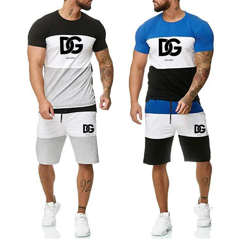 

Мужской спортивный костюм в полоску, Повседневная футболка с коротким рукавом и шорты с графическим принтом, комплект одежды Y2K, лето 2024