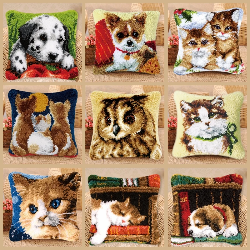 Cat Dog Owl Embroidery Pillow Hand Knitted Cross Stitch Latch Hook Kit Carpet Material craft supplies carpet embroidery kit