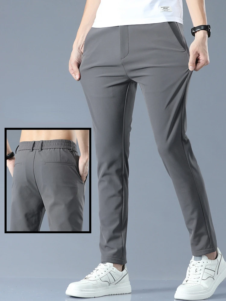 Spring Summer Thin Pants Men Elastic Waist Suit Pants Casual Trouser Slim Straight Pants Business Men Clothing Sport Harajuku