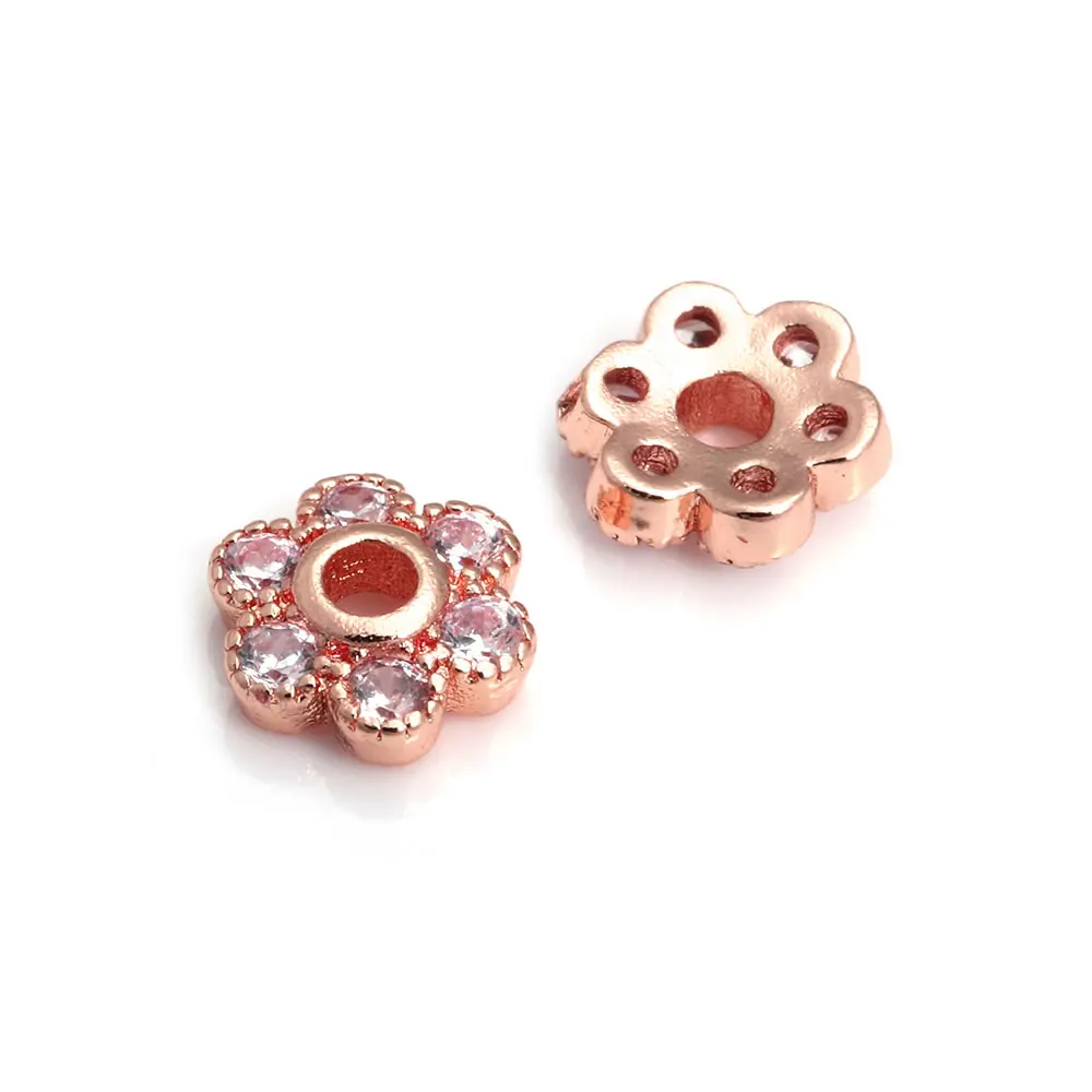 10 Uds. De latón y circonita de Color dorado de 18K, tapas de cuentas de flores, joyería, pendientes, suministros para hacer cuentas, accesorios Diy - details 2