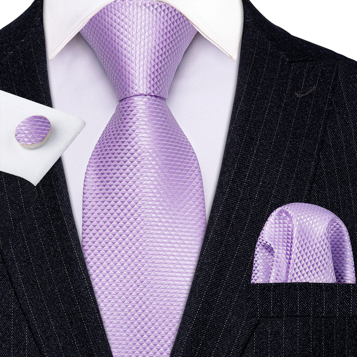 New Fashion Light Purple Ties For Men Wedding NeckTies Hanky Cufflinks Set Groom Business Lilac Lavender Gift