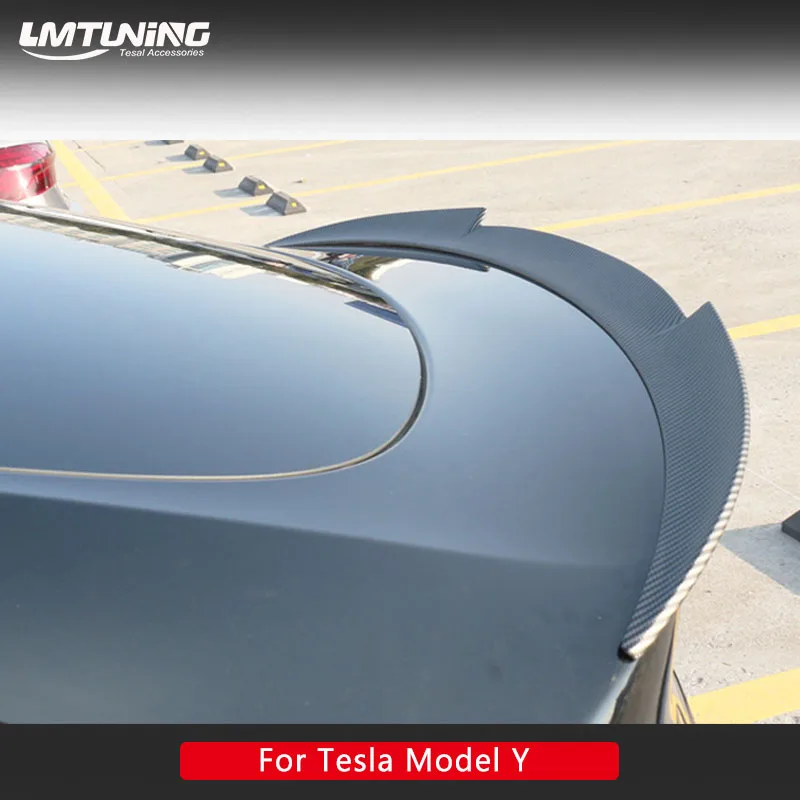 

For Tesla 2021-2024 Model Y Car ABS Sports style Spoiler Carbon fiber pattern and Bright blackExterior Modification Accessories