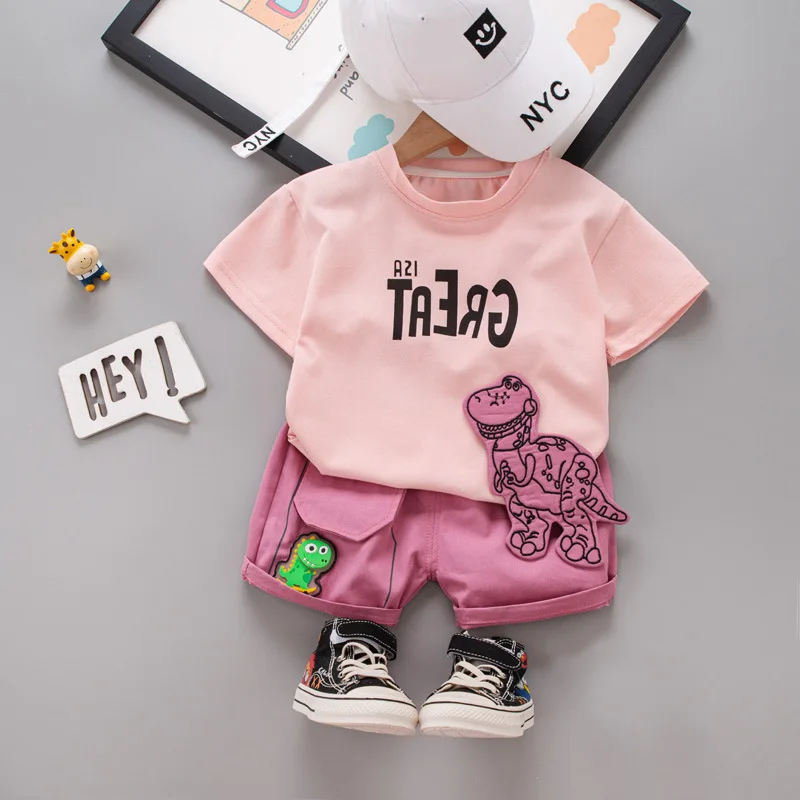 

Toddler Summer Clothes for Kids 2024 Fashion Cartoon Dinosaur Short Sleeve T-shirts Shorts Girls and Boys Boutique Clothing Set
