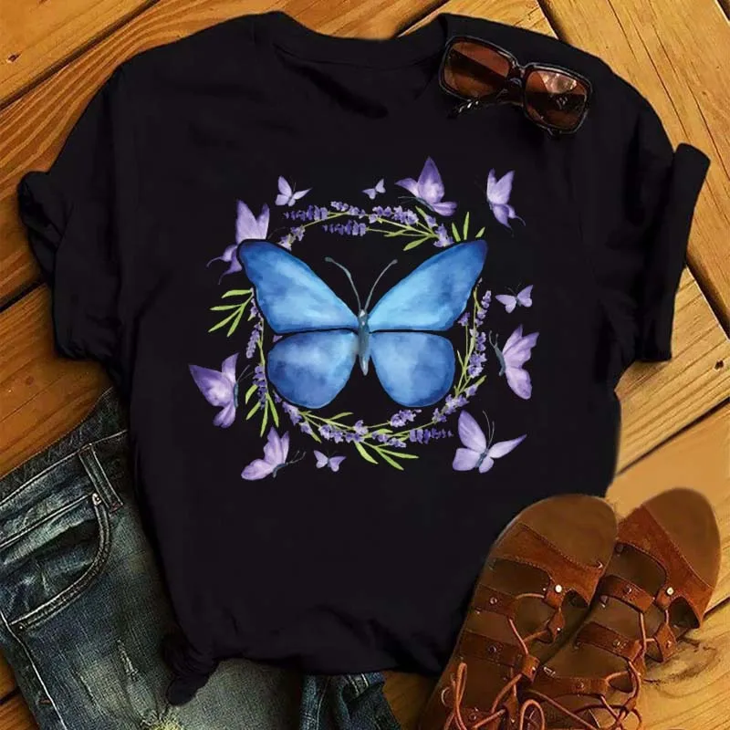 

Женская футболка в стиле Харадзюку, модная футболка с мультяшным Рисунком бабочки и графическим принтом, женские рубашки, летний топ, уличная одежда, женская одежда