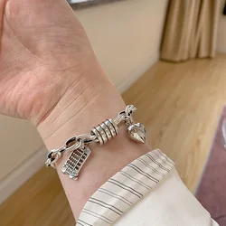 New 925 Sterling Silver Geometric Punk Heart Words Thick Chain Bracelet For Woman Girl Fashion Jewelry Gift Dropship Wholesale