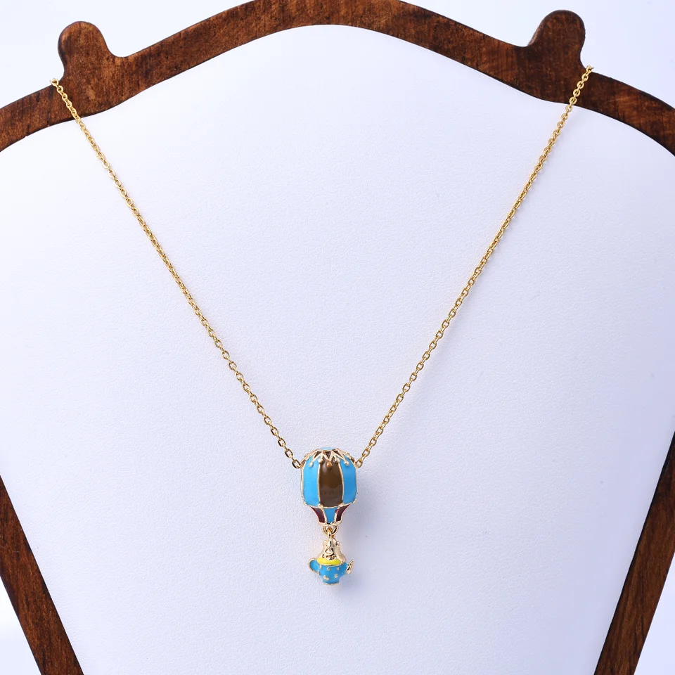 Gold Hot Air Balloon Drop Necklace Fashion Jewelry
