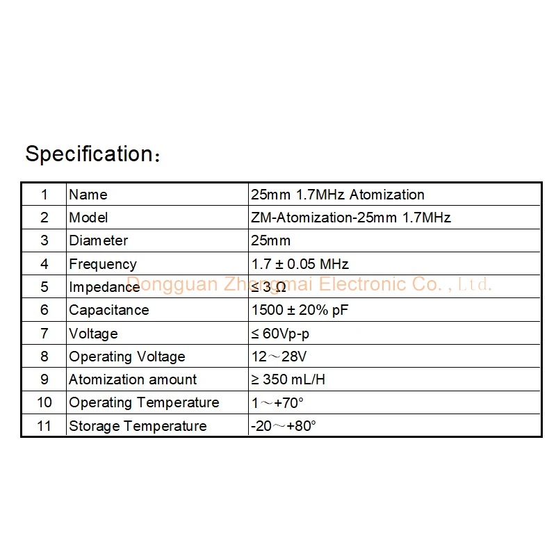 25mm 1.7MHz Ultrasonic atomization piece for ultrasonic atomizer