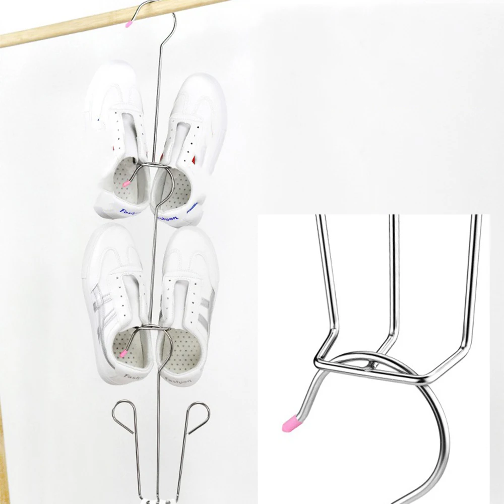 1/2/5PCS Stainless Steel Shoe Drying Rack Bold Outdoor Balcony Shoe Drying Rack Hook Bedroom Storage Rack Storage Clothes Hanger 3