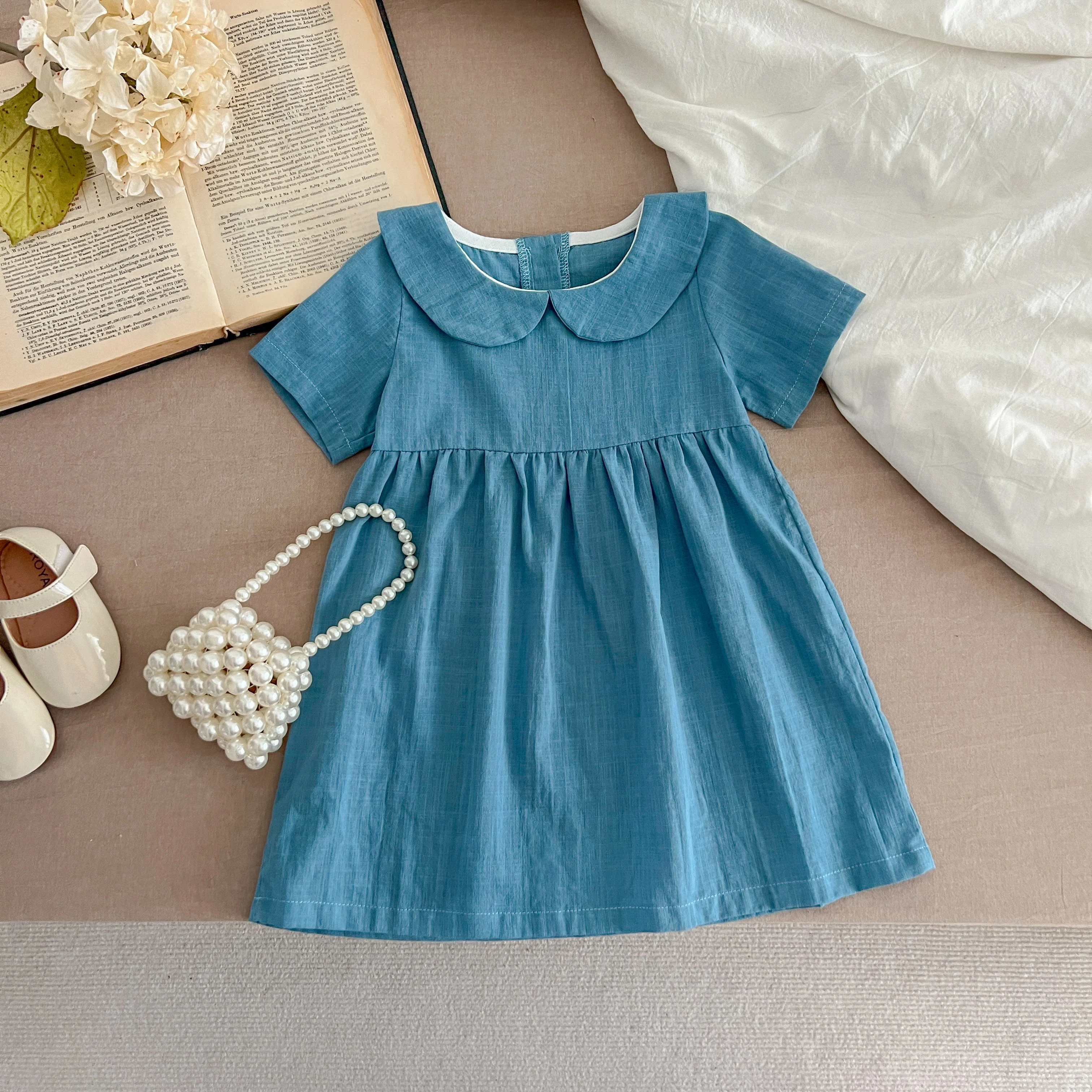 Summer Toddler Infant Baby Dress Solid Cotton Simple Baby Girls