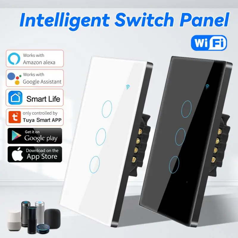 Interruttore Luce Tuya Smart Wifi Con Pannello In Vetro Us 1/2/3/4 Gang Work Alexa Echo Google Home Sensore Tattile Luce Filo Neutro