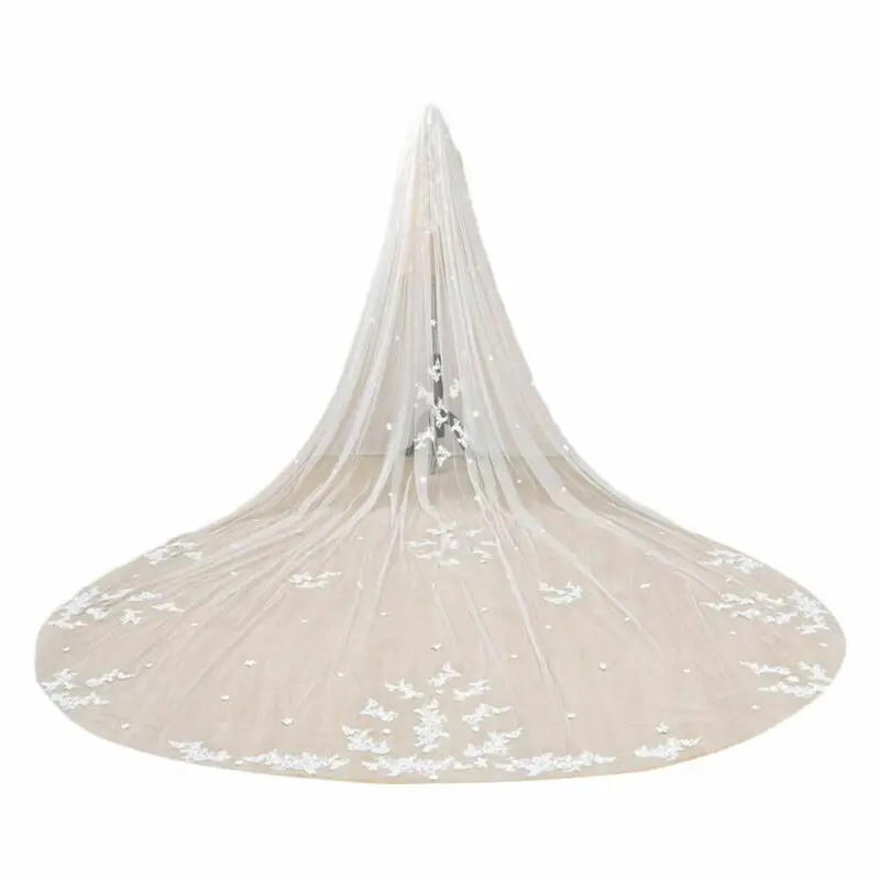 

Wedding Veil Long Lace Edge Cathedral Bridal Veil Floral Appliques Bridal Veils