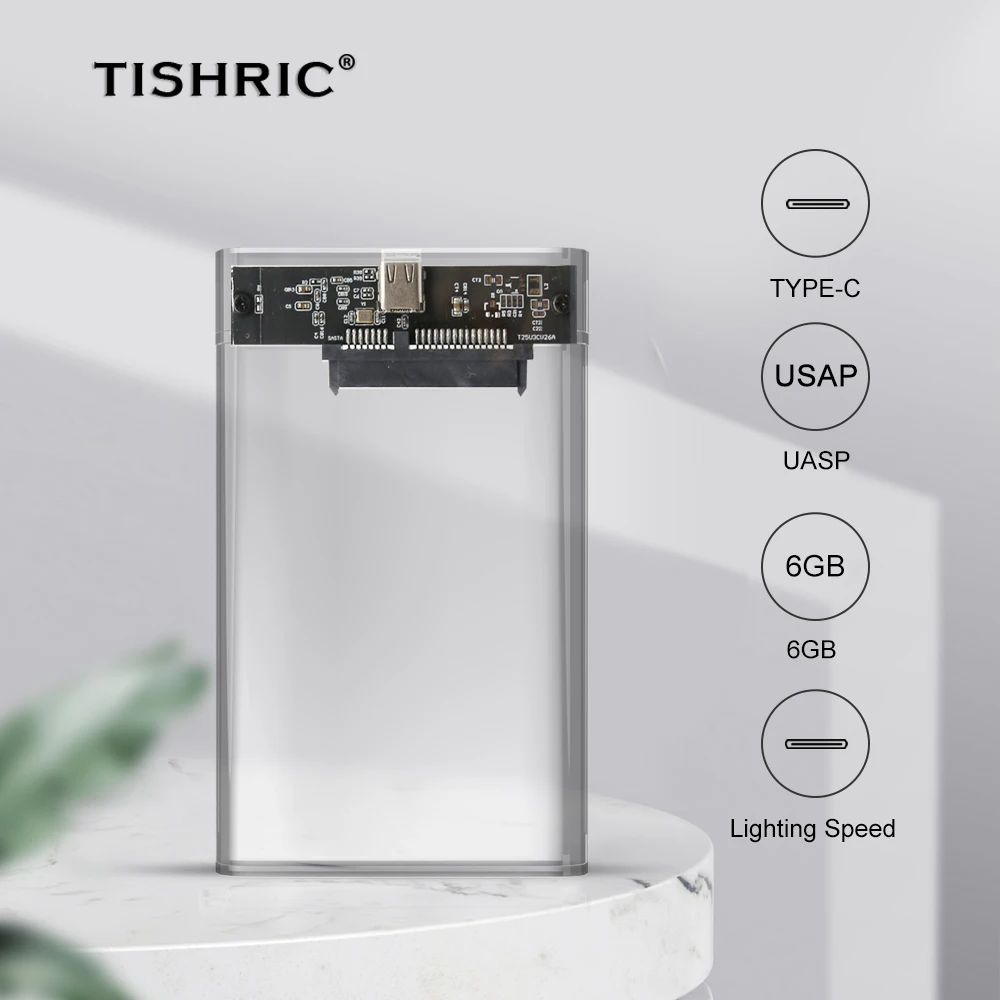 TISHRIC External SATA HDD Case USB 3 Hard Drive Enclosure for HDD/SDD up to 6GB
