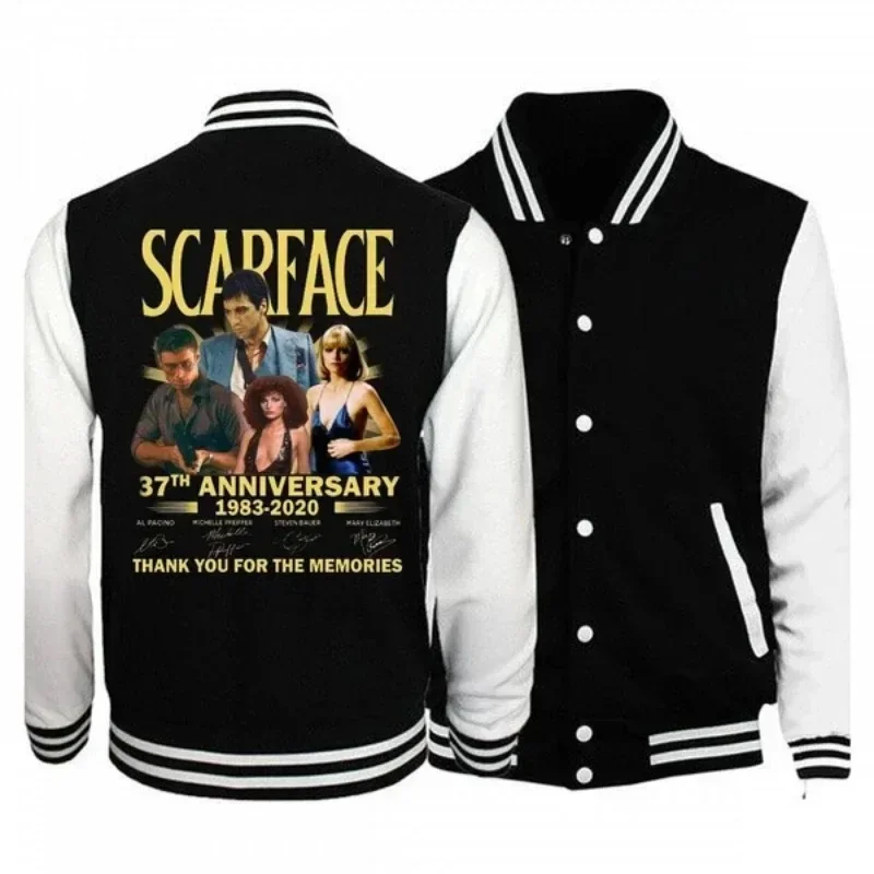 S-SCARFACE MOVIE 남녀공용 재킷, 쿨 코트, 스웻셔츠 트렌드, 야구 유니폼 재킷, 커플 프린트 가디건, 의류 상의