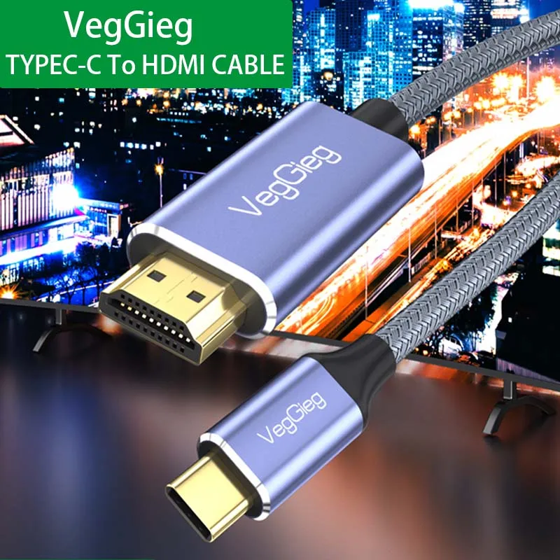 Adattatore Cavo Veggieg Da Usb C A Hdmi, 2M, 4K, Usb C-Type A Hdmi, 3 Thunder, Compatibile Con Macbook Pro 2017-2020, Ipad Pro