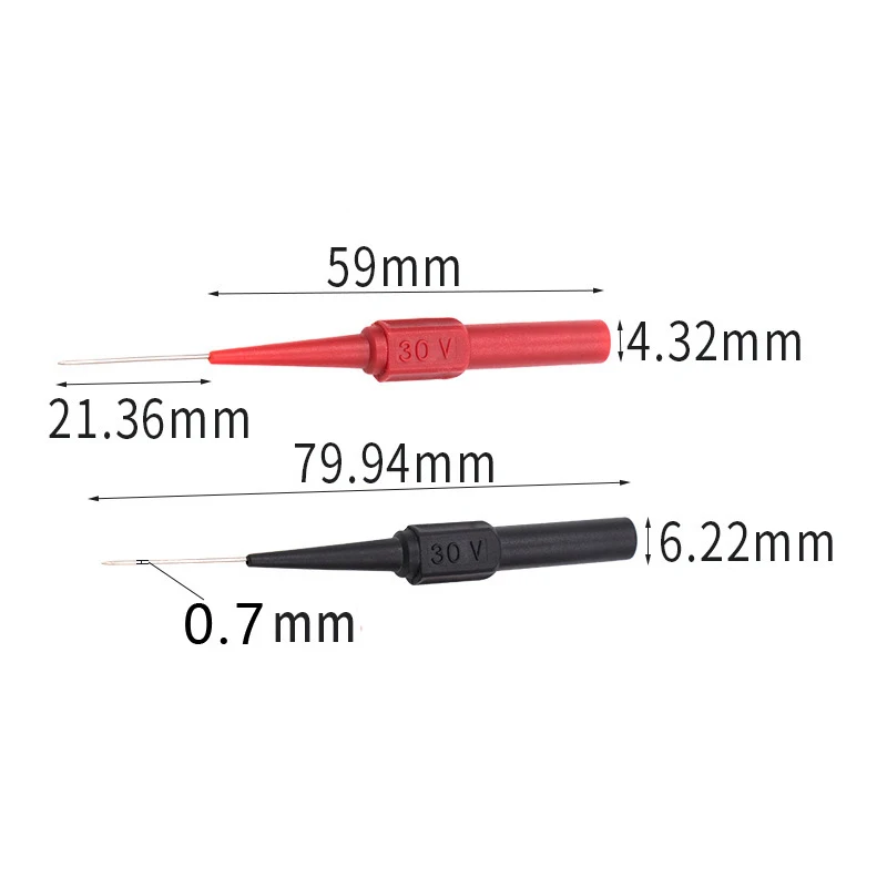 2-Piece Multimeter Test Lead Probes With Back Piercing Needle Tips - Red & Black, 79mm Length, High Quality