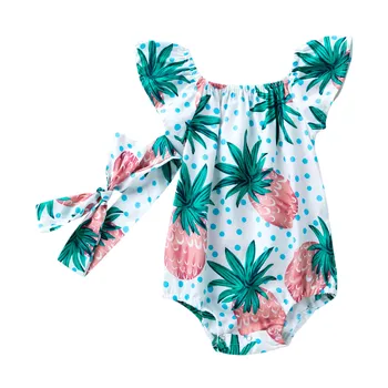 3 6 12 24 Months Newborn Baby Girls Summer Clothes Pineapple Romper +Headband Sets Infant Outfits Fashion Suit Girl Clothing 5