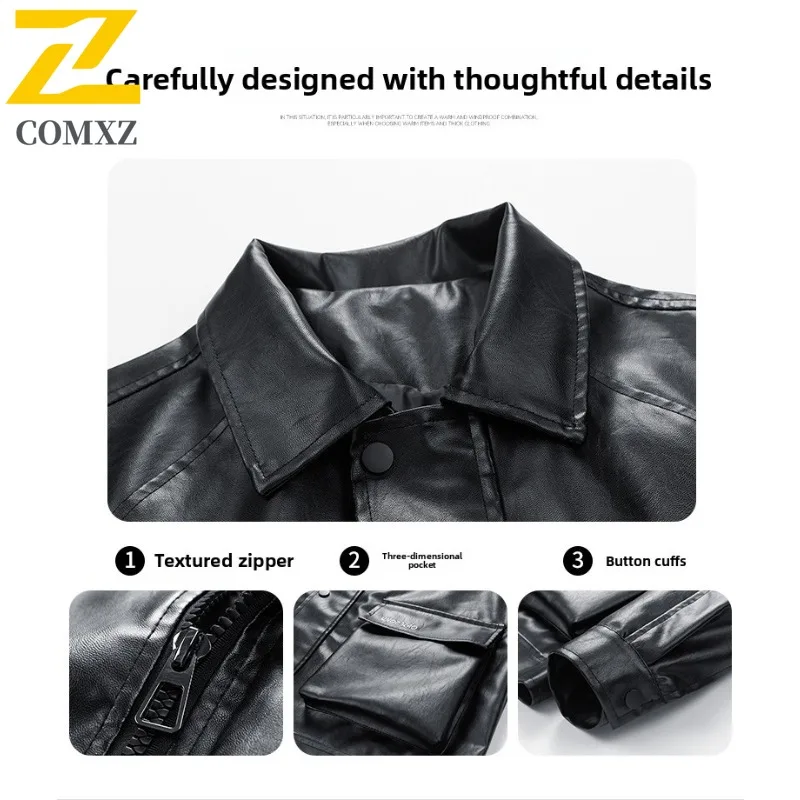 Men's Biker Windbreaker Color Block PU Leather Hybrid Jacket Waterproof Windproof Stand Collar American Style Vintage Outerwear