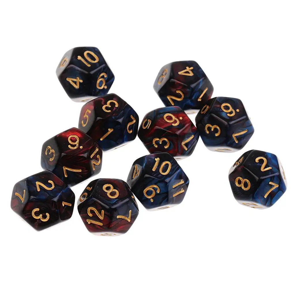 Lot 10 Pieces 12-sided Dice Dice D12 Acrylic 12 Mm for Table Games