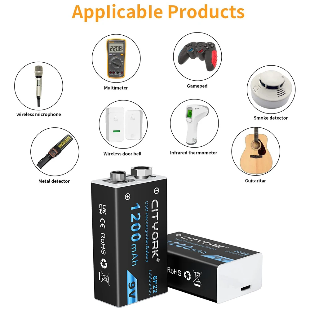 9V 6F22 1200mAh USB Rechargeable Battery With TYPE-C USB Charging Li-ion Battery For Metal Detector Multimeter Toy — view 2