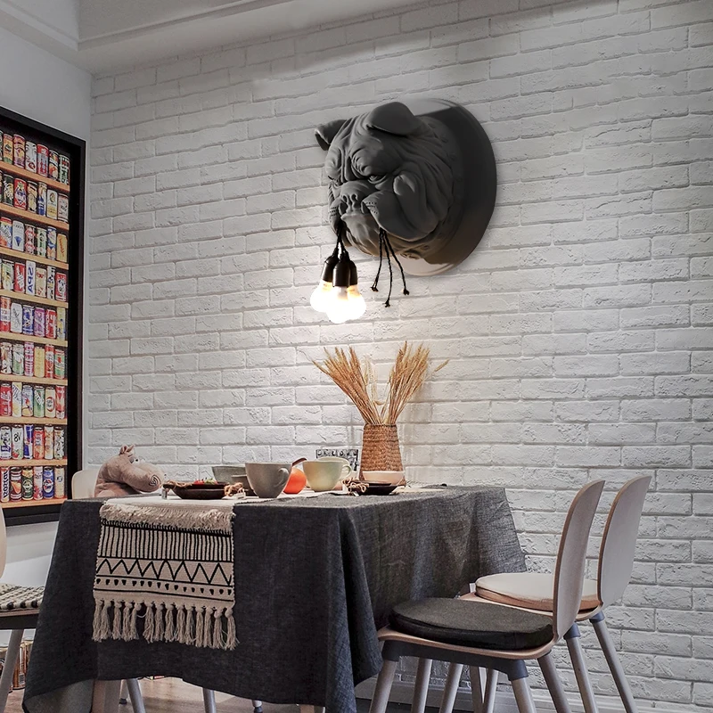 Modern LED Animal Head Wall Light Sconce Decor Home Bedroom Bulldog Wall Lamp 