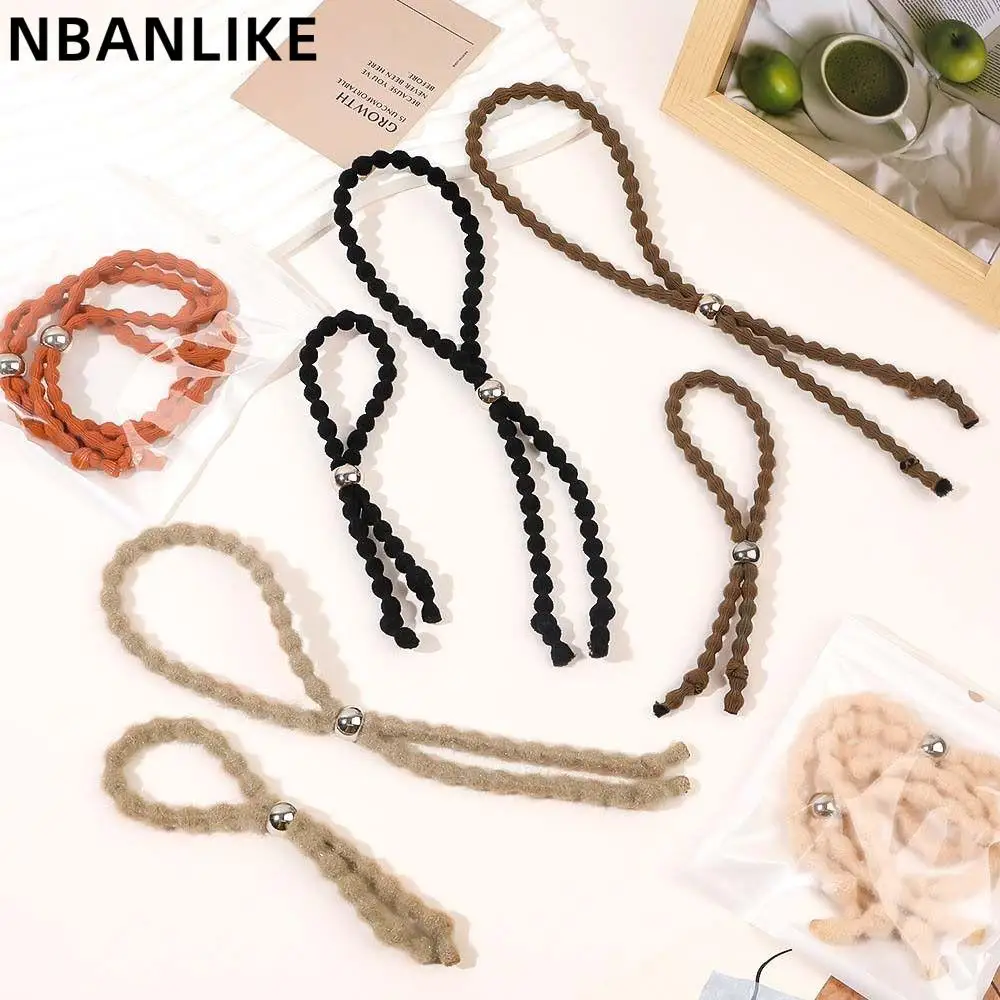 

2PCS/Set Adjustable Lazy Nylon Hair Rope Simple Outdoor Beads Sliding Elastic Hair Bands
