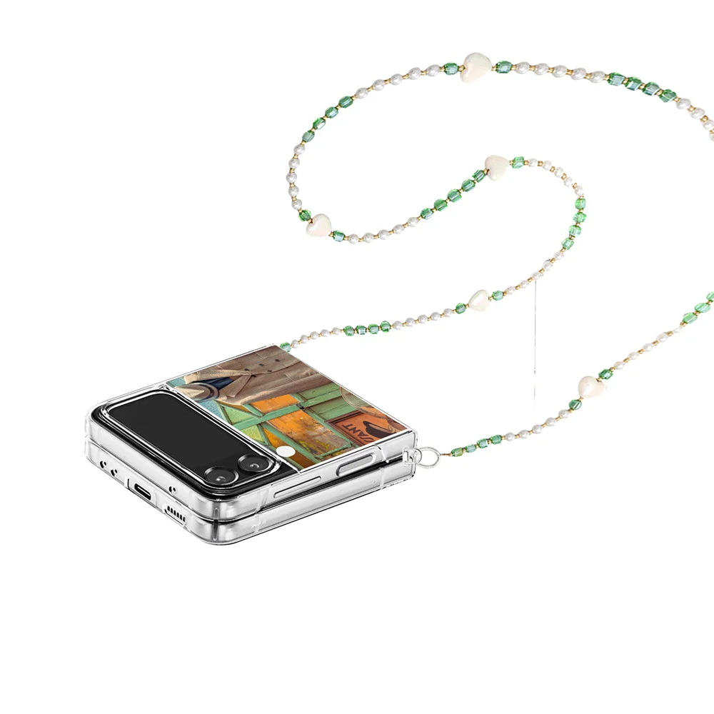 Creative Fashion Crossbody Phone Case with Chain for Samsun Galaxy Z Flip4 Removable Chain Niche Ambience Style