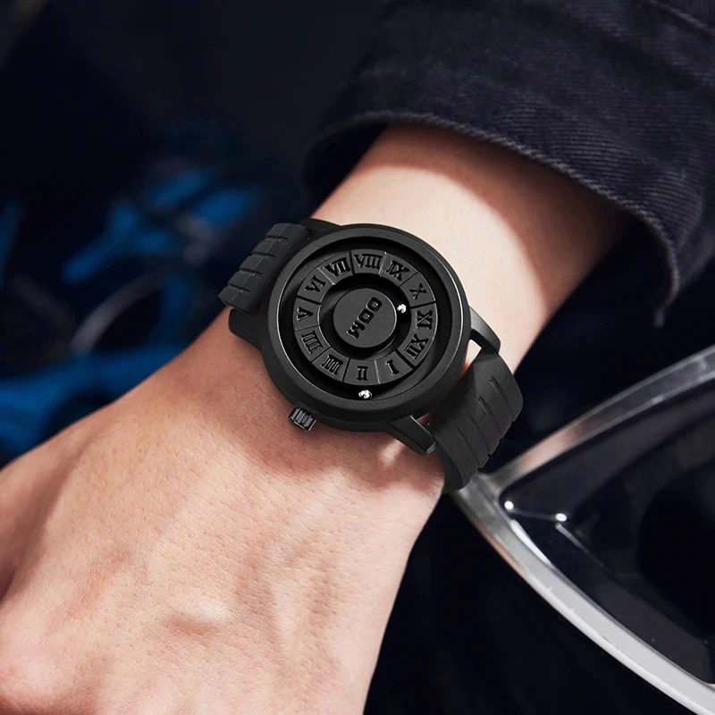 DOM Trendy Concept New Personality Men's Watch Creative Rolling Pointer Magnetic Waterproof Men's Fashion  Silicone watch strap