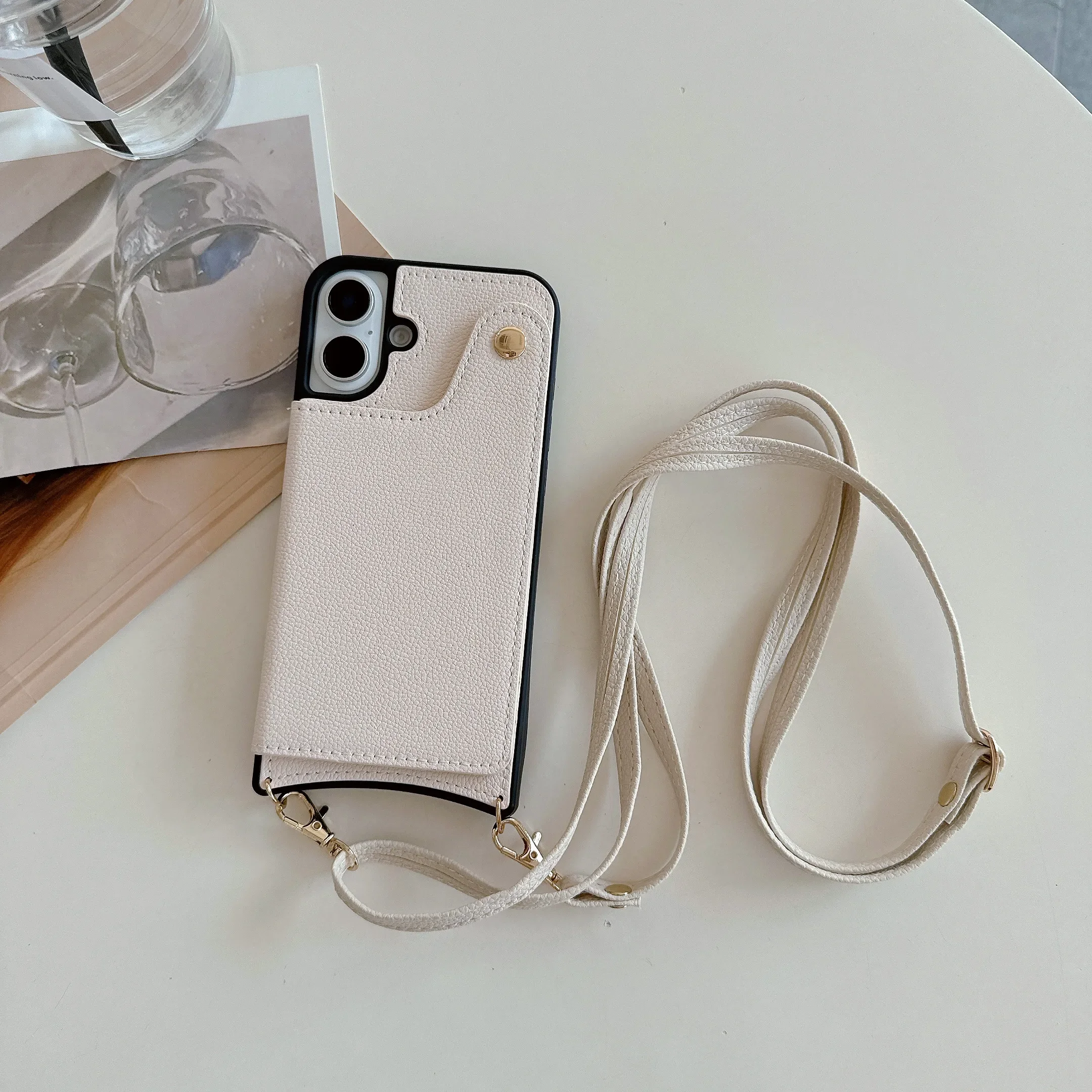 Stylish Mirror Crossbody Rope Phone Case with Card Holder and Leather Flip Cover