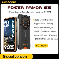 Ulefone Power Armor 16S Rugged Waterproof Smartphone Android 13 NFC 16GB+128GB 50MP Camera 9600mAh Global 122dB Loudest Speaker 1