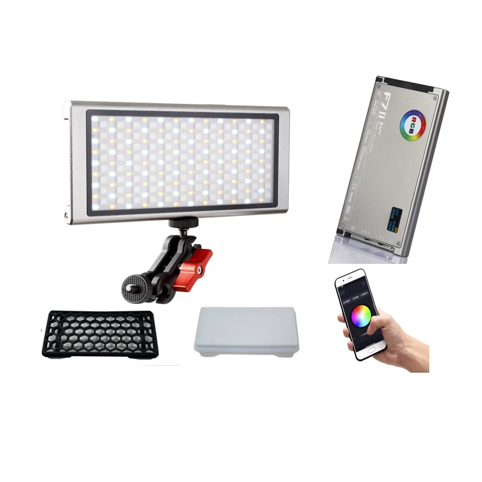 

Falcon Eyes F7 II 12W Bi-color RGB LED Video Light APP Control 20 Scene Effects with Honeycomb Grid and Softbox Film Lighting