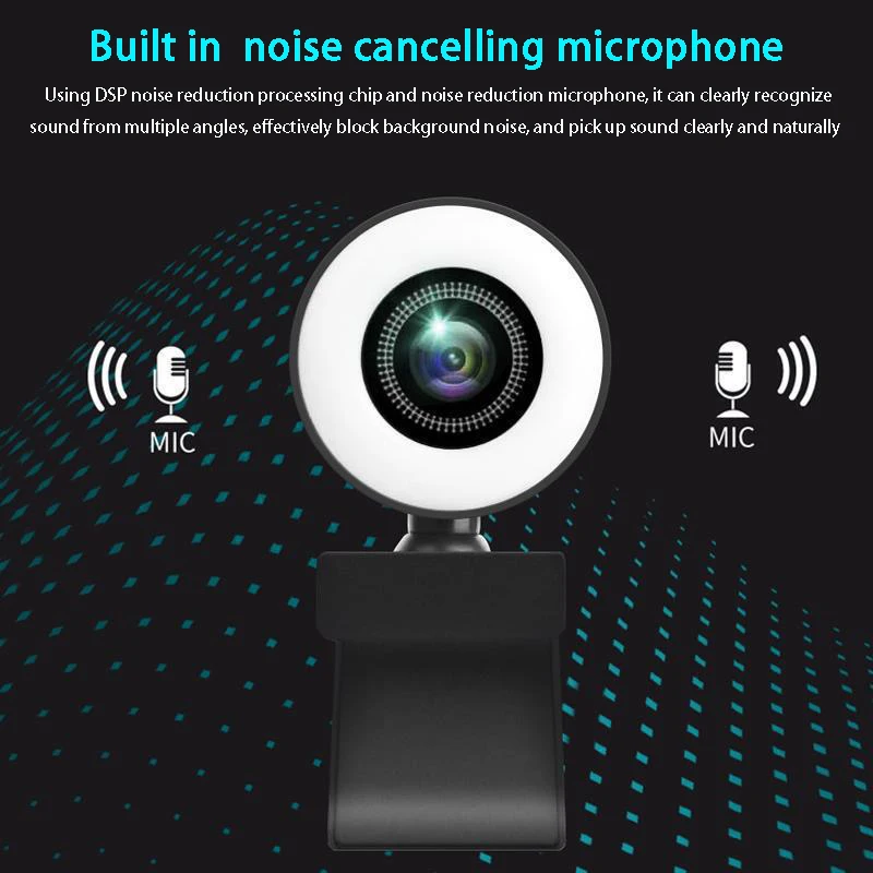 2K Webcam LED Fill Light 1080P Full HD Web Camera With Microphone Live Broadcast For Youtube PC Laptop Video Calling