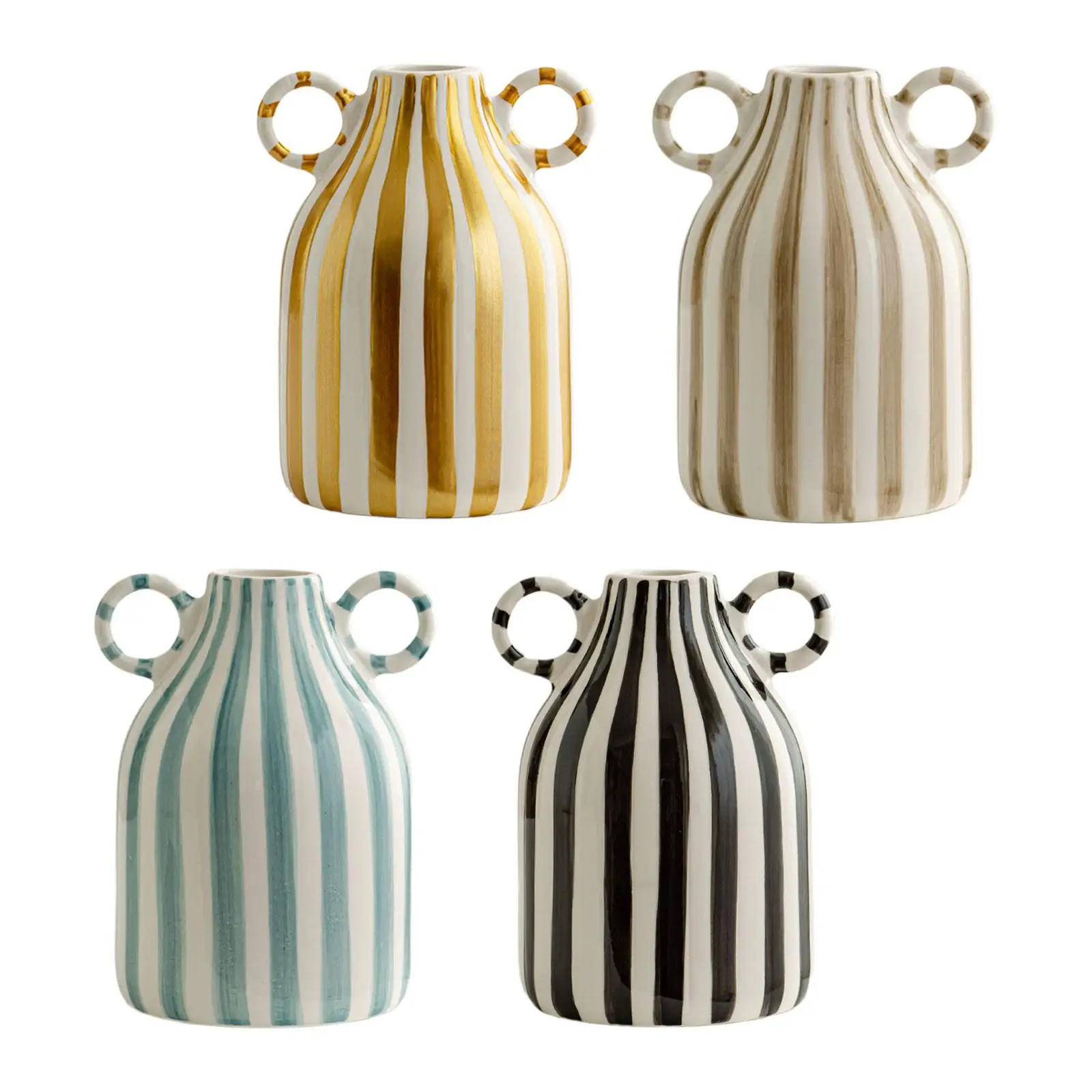 Decorative Flower Vase Ceramic Vase with Handle for Mantel Cabinet Bedroom