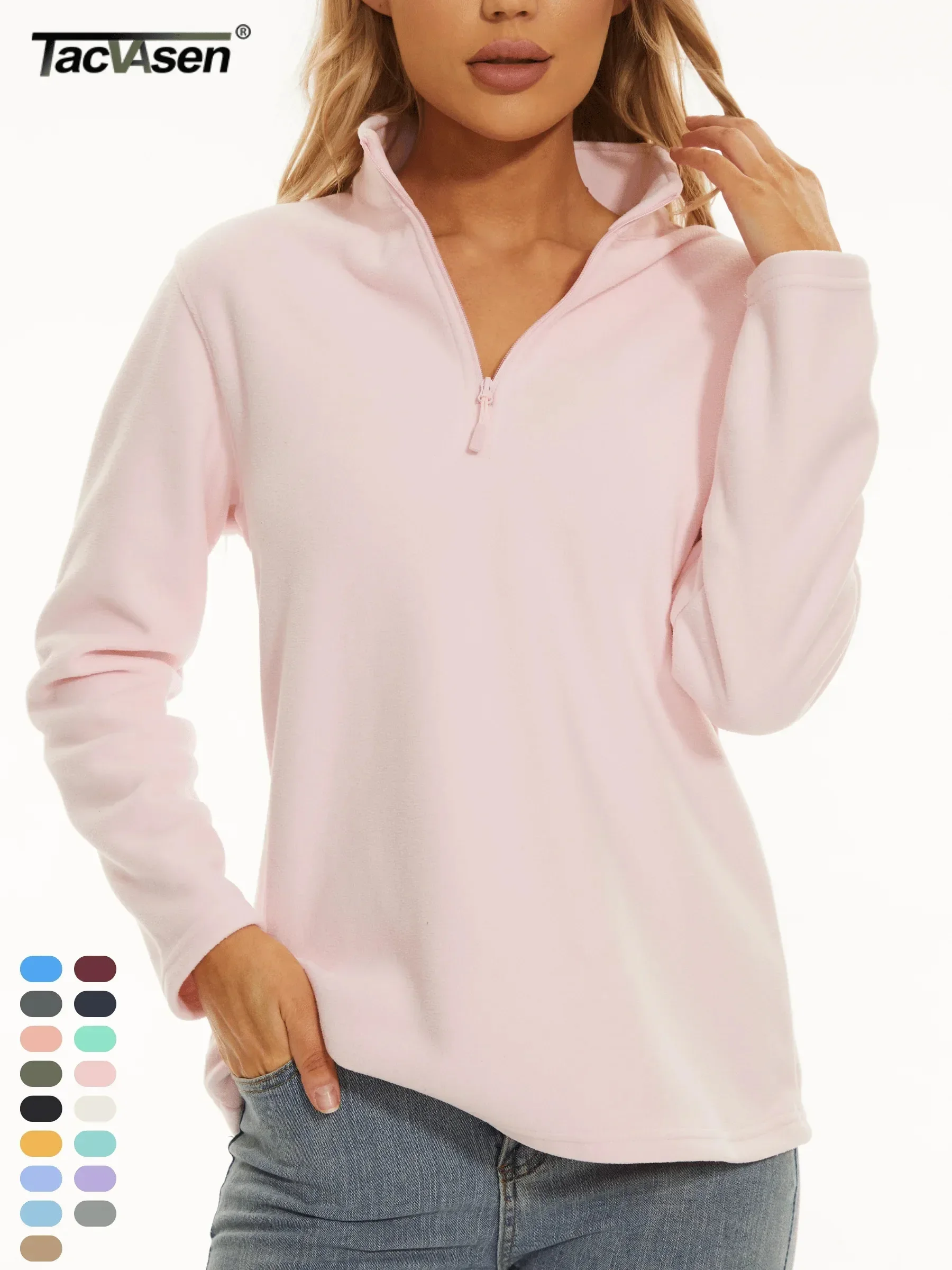 TACVASEN-Pull à col montant avec fermeture éclair pour femme, sweat-shirt de sport de plein air, sweat-shirt léger, sweat doux et chaud, décontracté, automne, hiver, 1/4