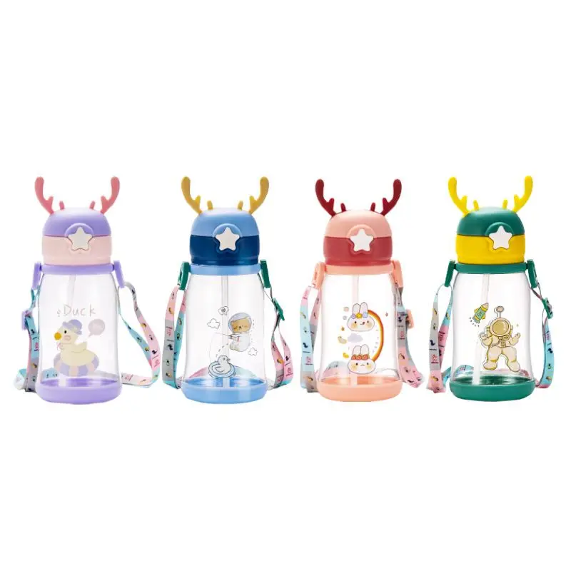 Water Bottle Cartoon Animal Baby Water Bottle With Straw Girls Kids Large Portable Travel For Boy Girl