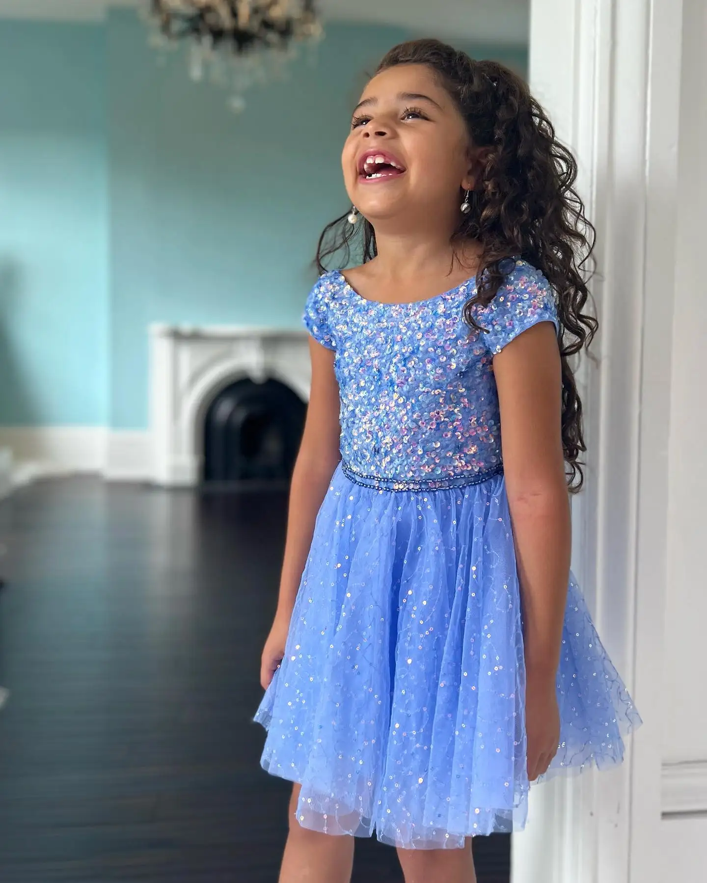 Periwinkle Girl Pageant Dress for Little Miss 2023 Short Sleeves Sequin  A-Line Kids Birthday Formal Party Gown Infant Toddler