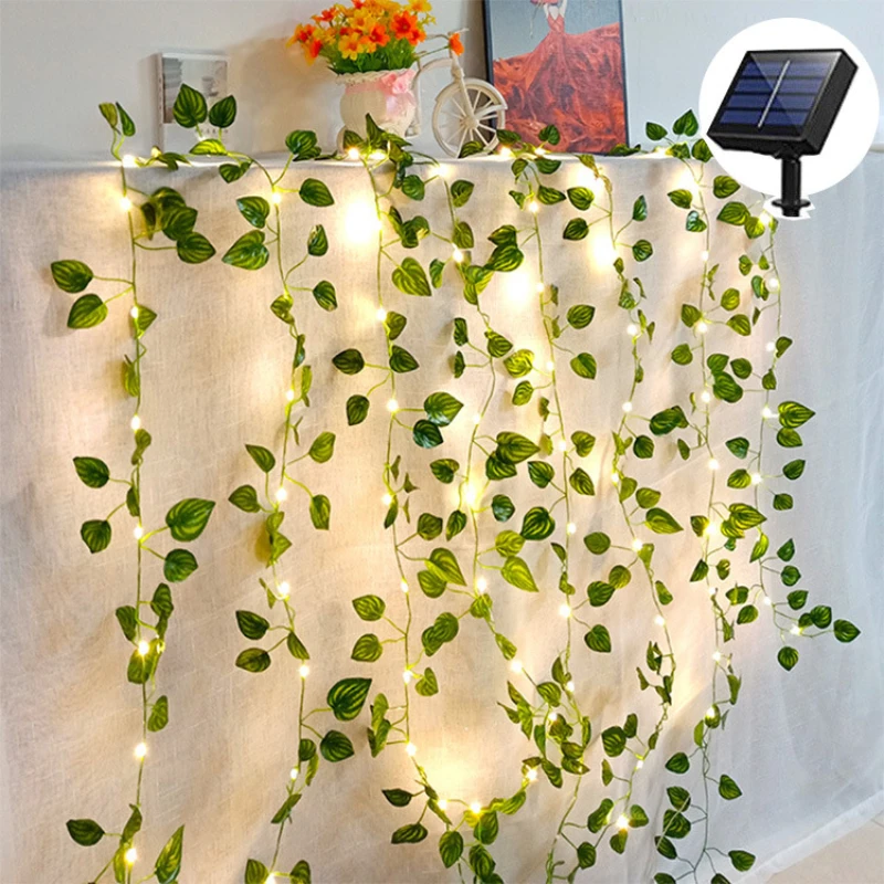 LED Solar Lights Outdoor Waterproof Artificial Ivy Fairy Light Solar Powered Street Garland Lamp for Garden Wedding Party Decor janevini outdoor garden white rose flower wedding bouquet artificial flowers green eucalyptus bride brooch bridal accessories