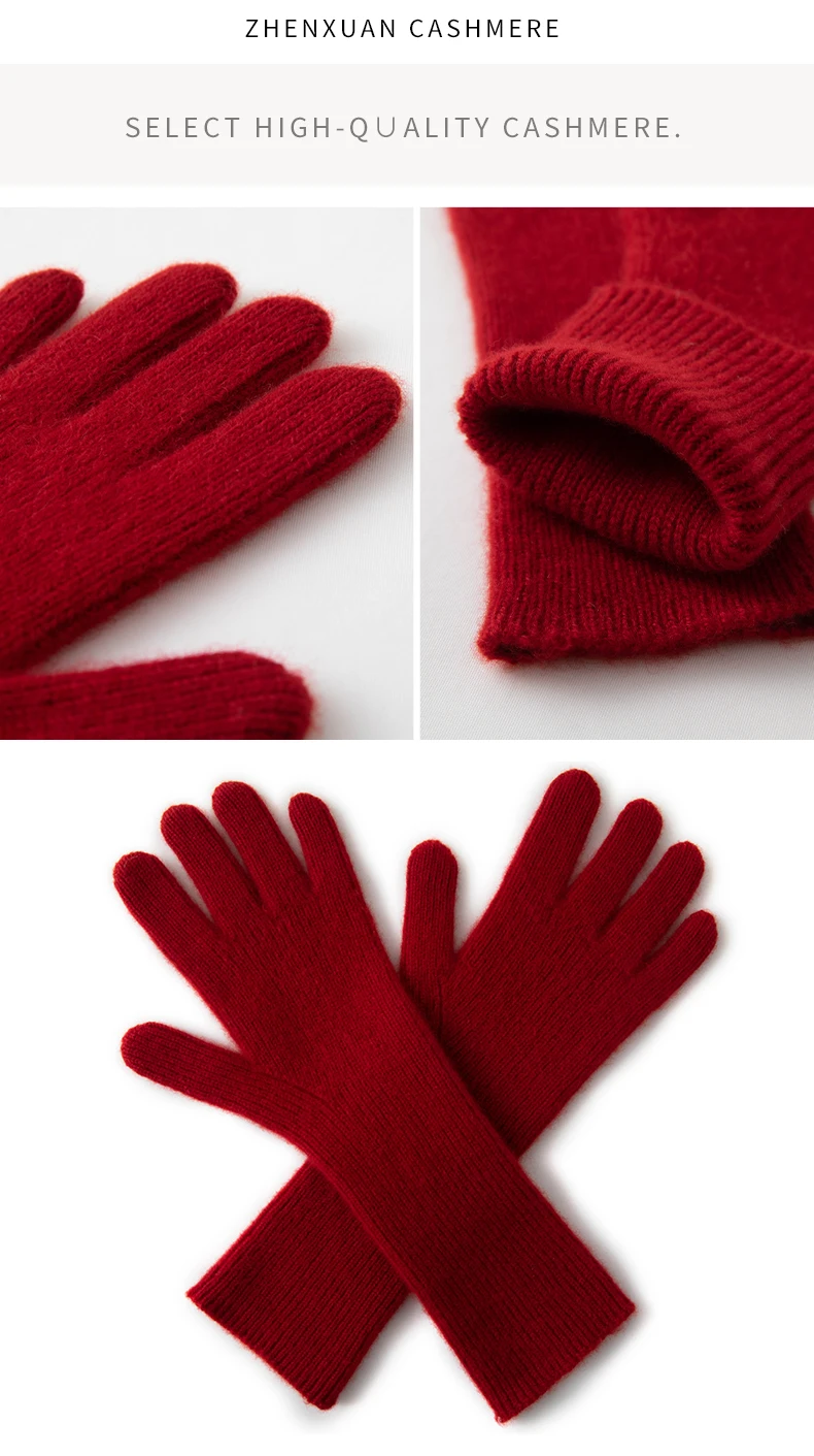 100% Cashmere Gloves Women's Knitted Solid Color Five Finger Gloves Fashion Mmen's and Women's Universal Long Gloves Warm Winter