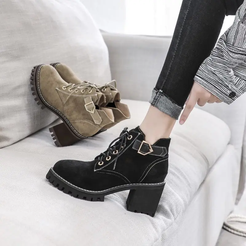 

Short Boots Women's English Style Boots Women's 2022 New Versatile High Heel Boots Plush Thick Heel High Heel Shoes Winter