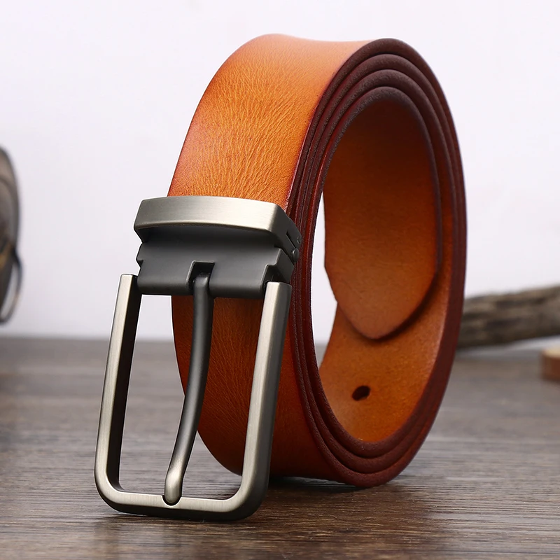 Leather Belt Mens Cowhide Top Layer Retro Western Casual Buckle Jeans Belt 3.3CM For Men
