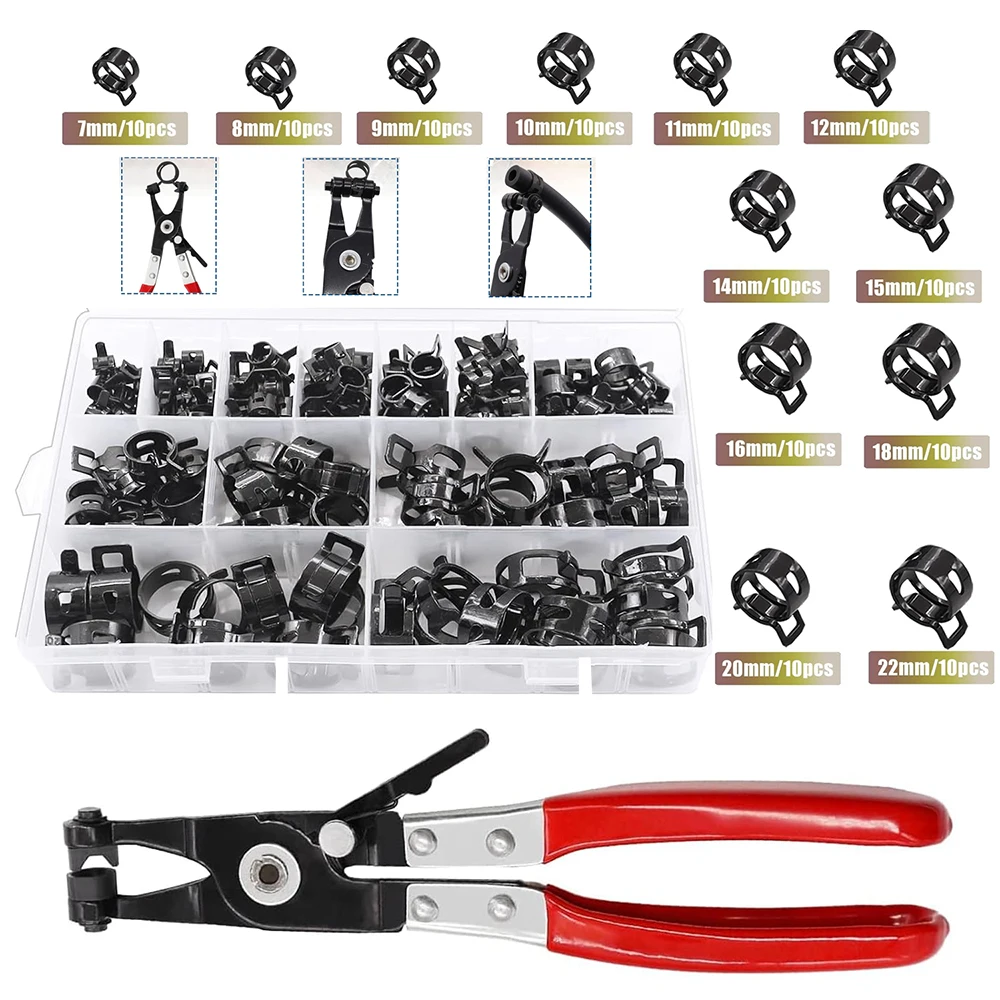 Kit De 155 Colliers De Serrage à Ressort + Pince - 6 à 22 Mm - Acier Inoxydable - Pour Tuyaux Auto, Moto, Bateau, Maison - Boîte De Rangement