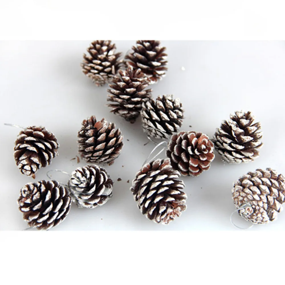 6PC Christmas Pine Cones Ornament 5CM Pine Cones with String Pendant Crafts for Gift Tag Christmas Tree Party Hanging Decoration