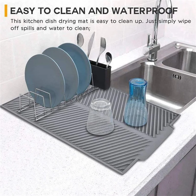 Drain Mat Kitchen Silicone Dish Drainer Mats Large Sink Drying Worktop Organizer Drying Mat For Dishes Heat Resistant Tableware