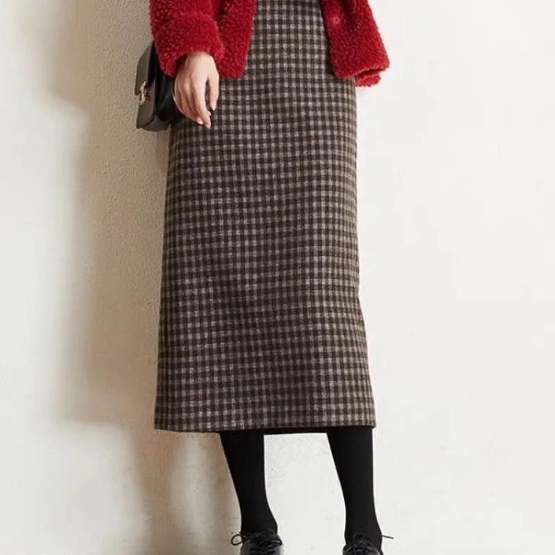 Autumn and Winter Women's Style Houndstooth High Waist Bag Hip Straight Midi Fashion Elegant All-match Office Lady Skirt elmsk men s new slim fit elastic high waist casual pants korean edition urban simple cotton soft and breathable straight leg pan