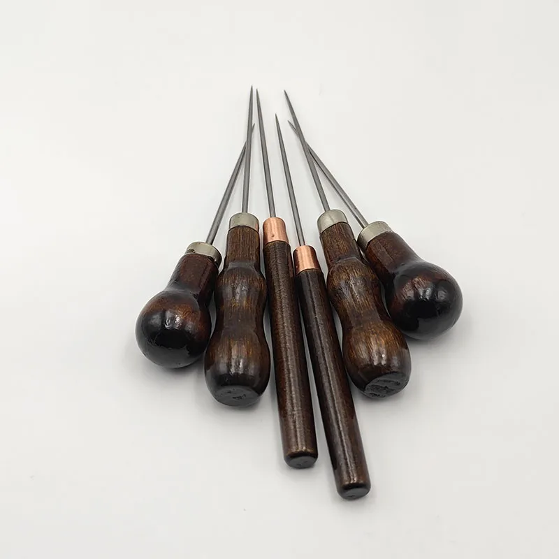 Lot De 3 Poinçons à Main En Bois - Outils Pour Cuir, Aiguilles à Picoter, Taille 11,5 à 16 Cm, Pour Bricolage Et Couture
