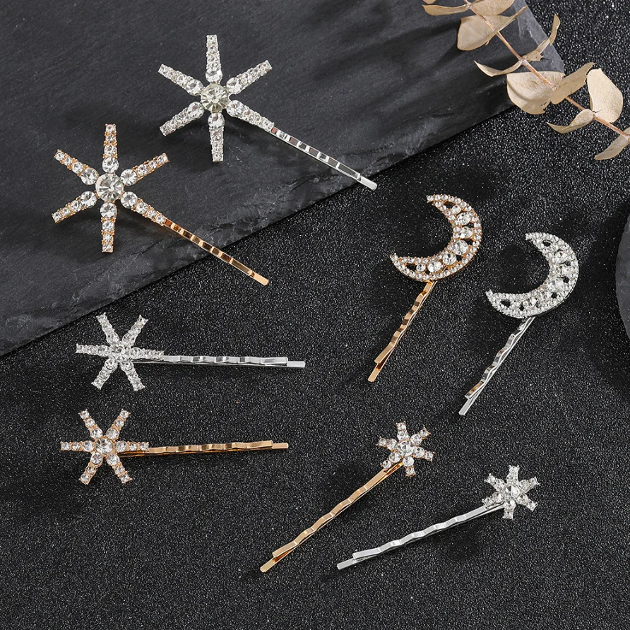 3/4-teiliges Set Strass-Sterne-Mond Haarspangen Braut-Haarnadeln Damen Seitenclips Haarklammern Hochzeit Braut-Haaraccessoires – Detail 2