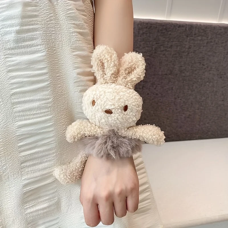 Soft Plush Rabbit Hair Tie Elastic Comfortable Hair Accessory Cartoon Animal Design Headband