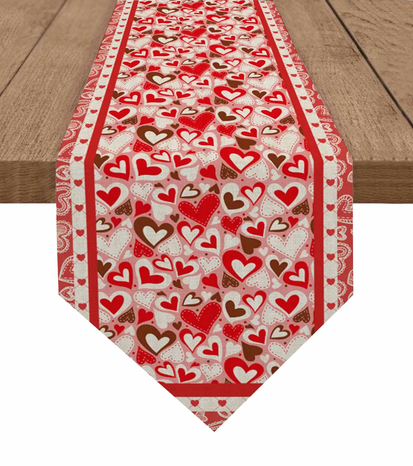 

Valentine'S Day Hearts Retro Table Runner Wedding Party Decor Tablecloth Holiday Kitchen Table Decor Table Runner